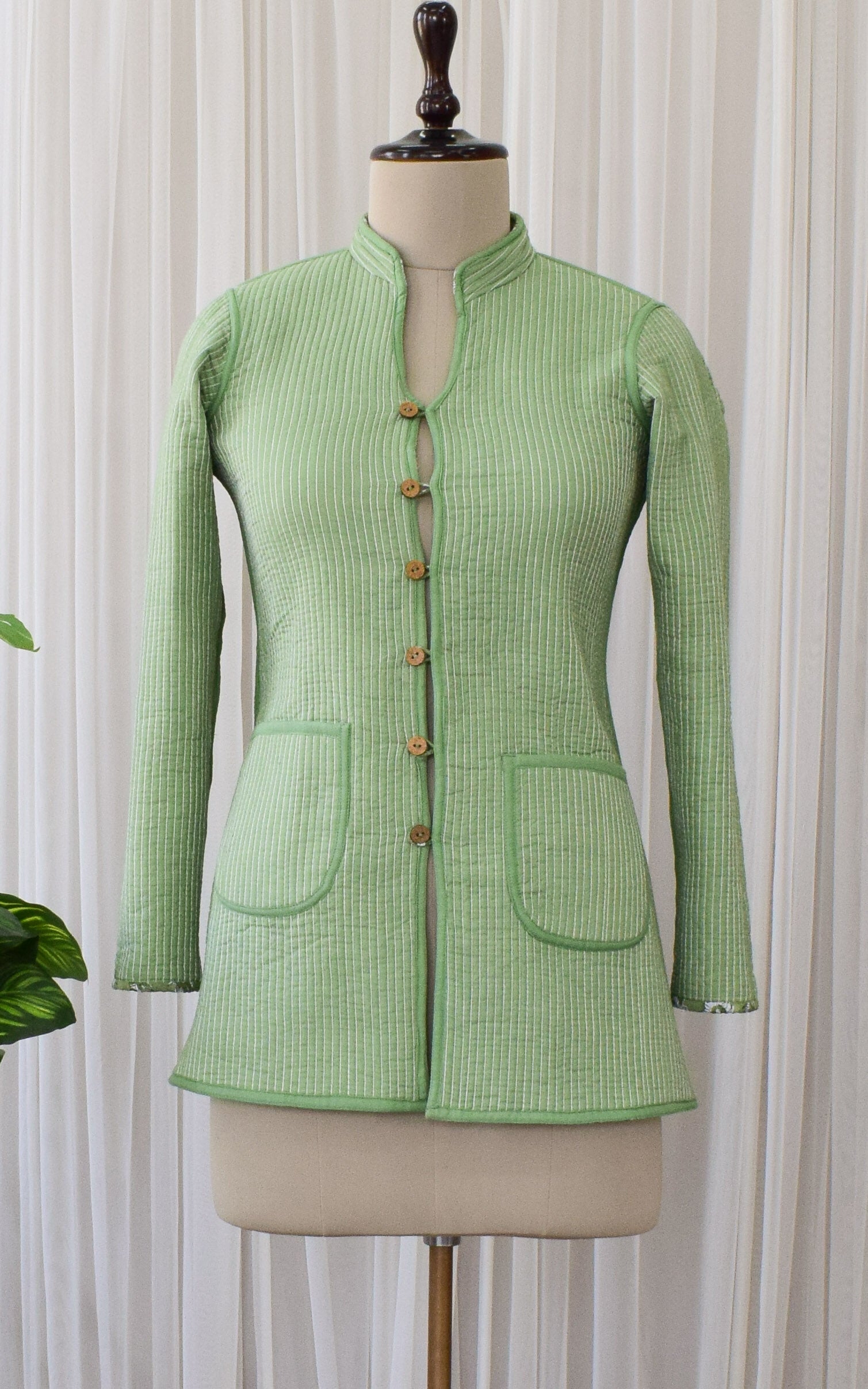 Green Block Print - Solid Reversible Quilted Jacket