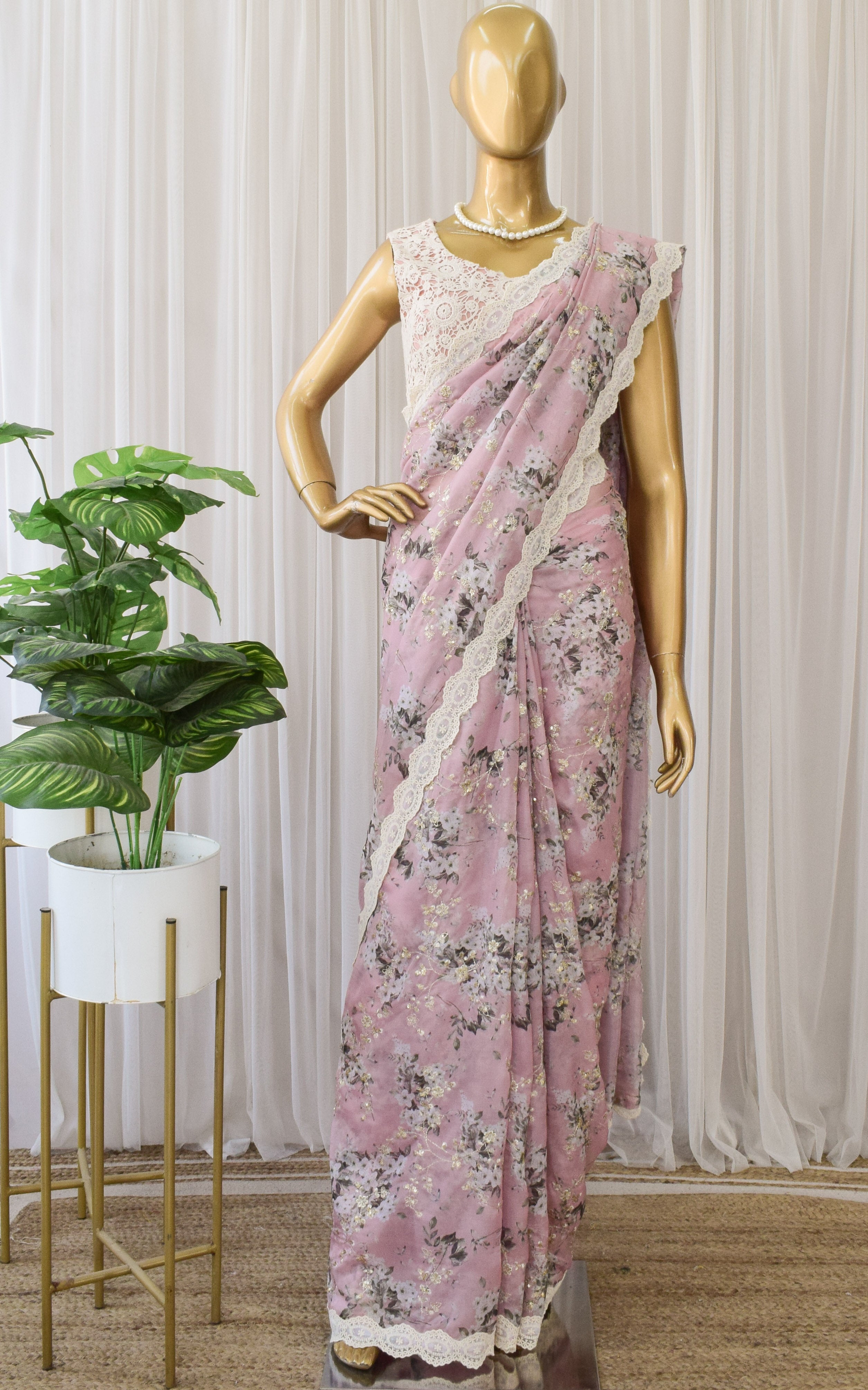 Buff Pink Sequin Work Saree