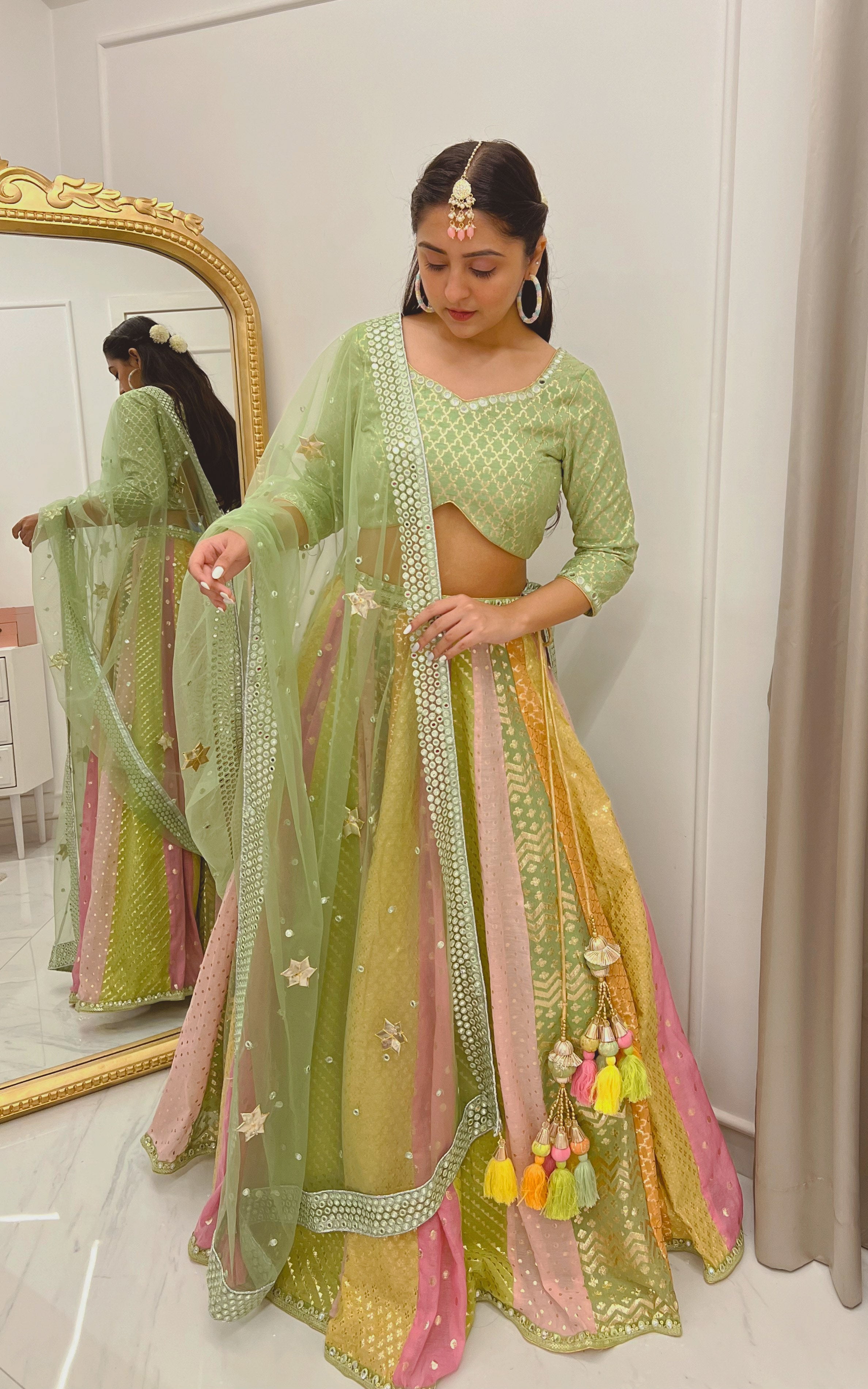 Farheen Multicolor Pastel Mirrorwork Lehenga