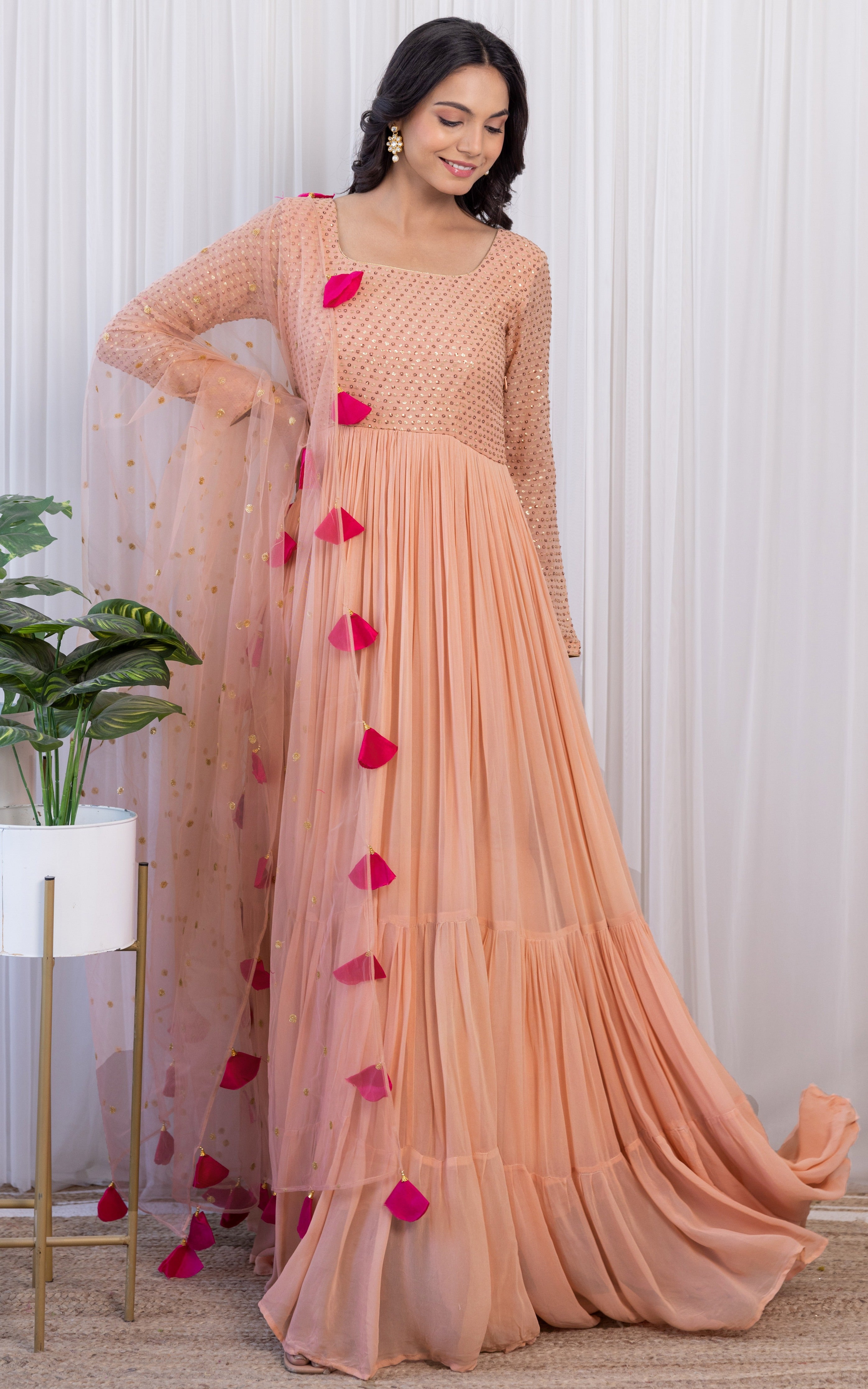 Arti Chauhan Old Rose Sequin Work Georgette Anarkali