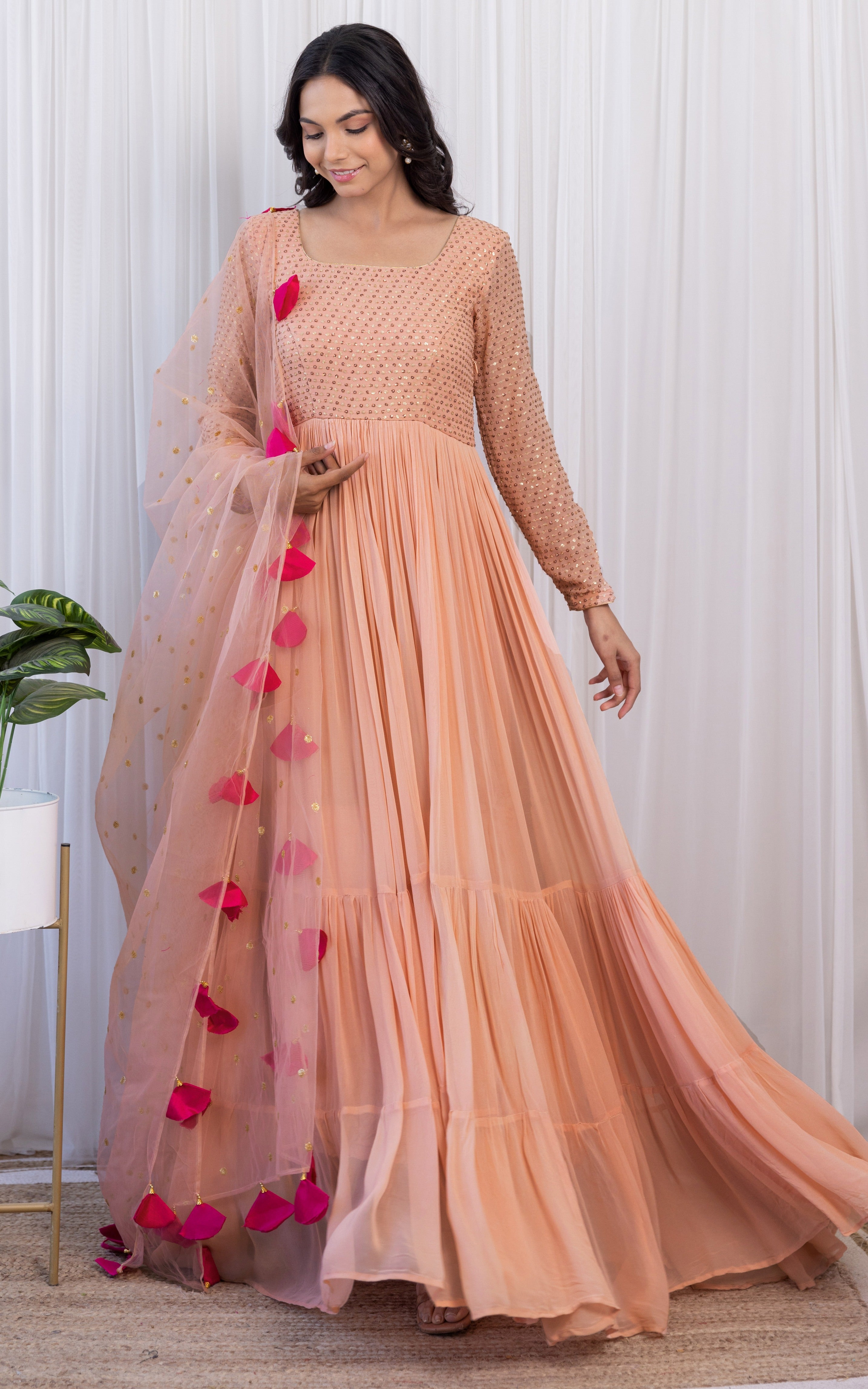 Arti Chauhan Old Rose Sequin Work Georgette Anarkali