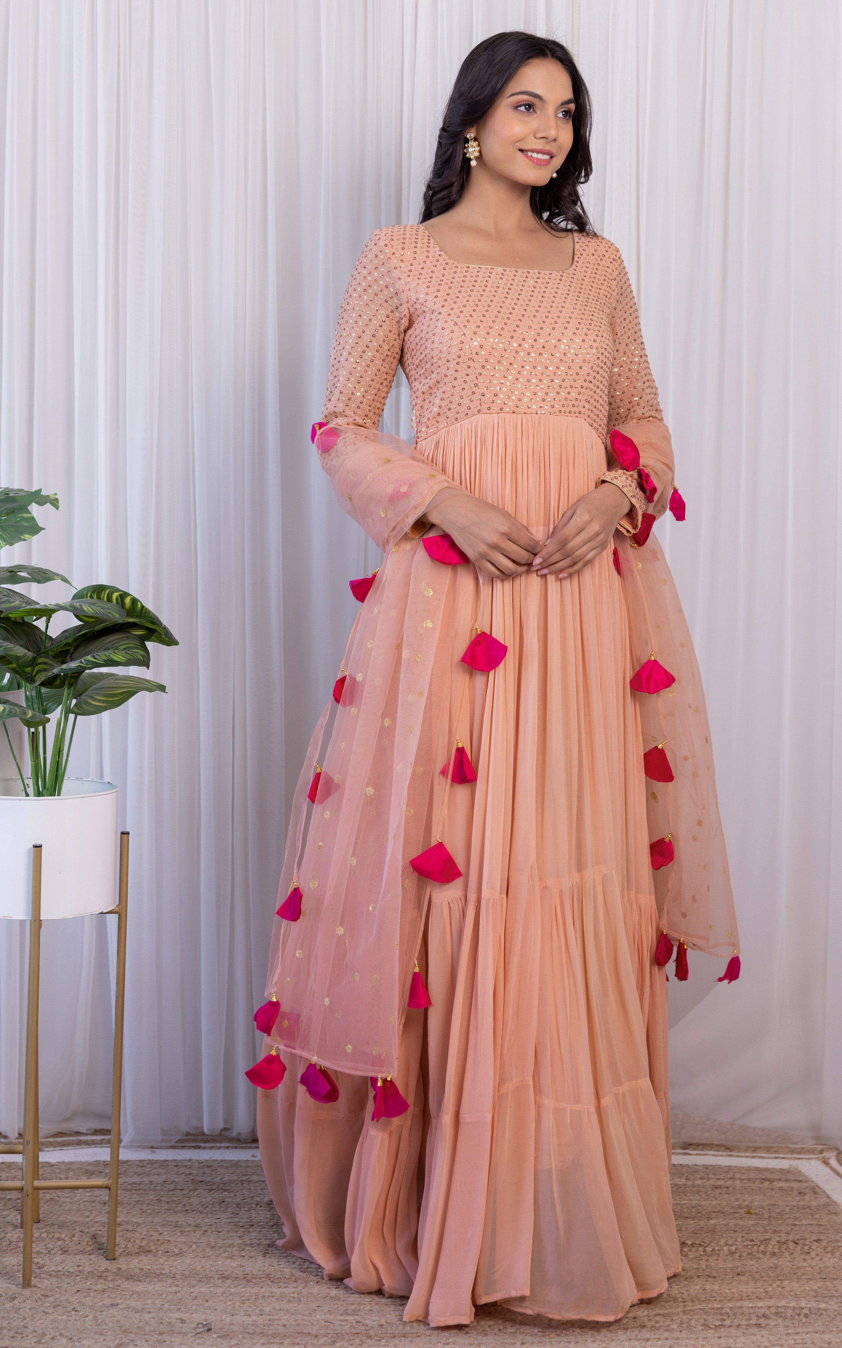 Arti Chauhan Old Rose Sequin Work Georgette Anarkali
