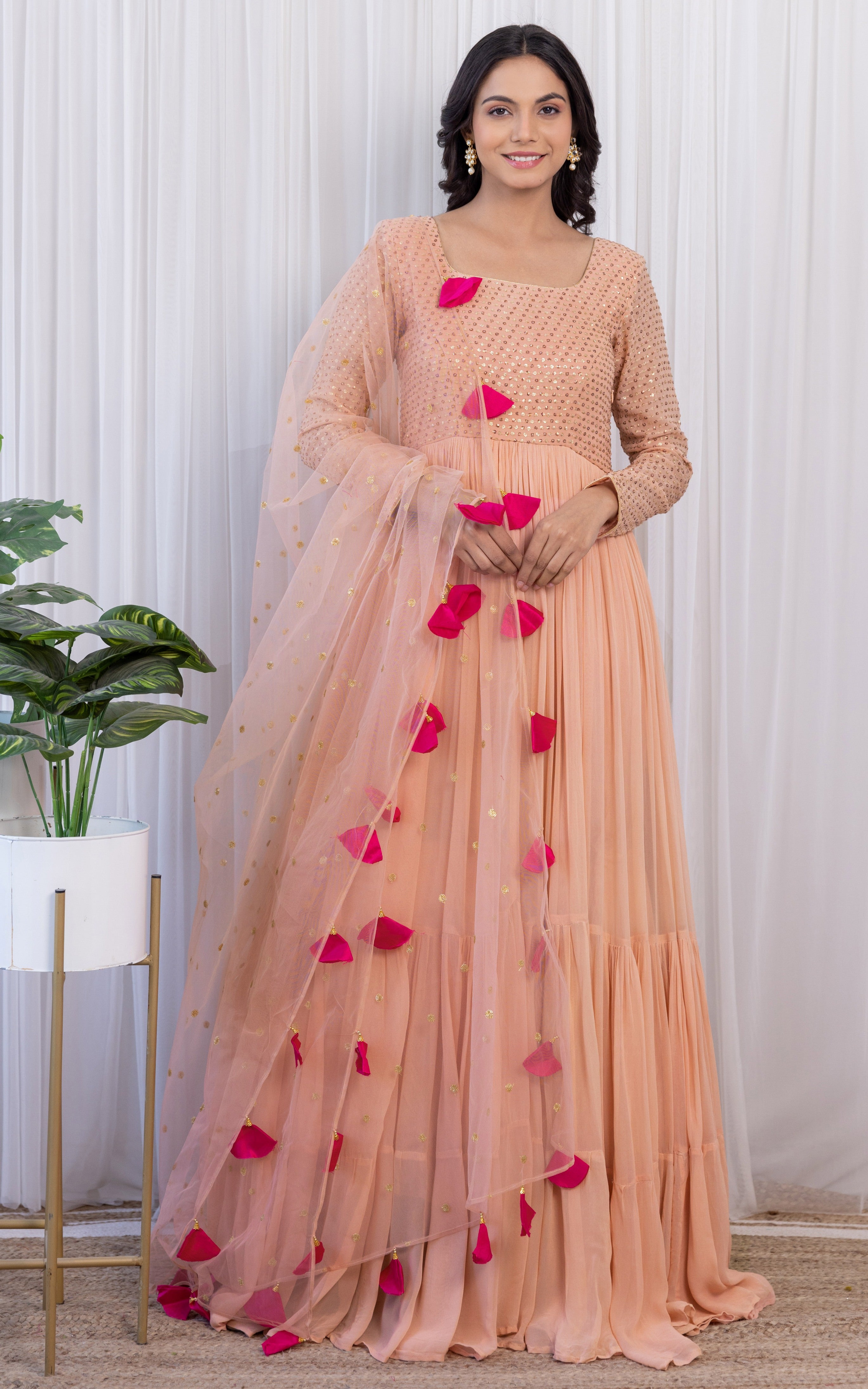 Arti Chauhan Old Rose Sequin Work Georgette Anarkali
