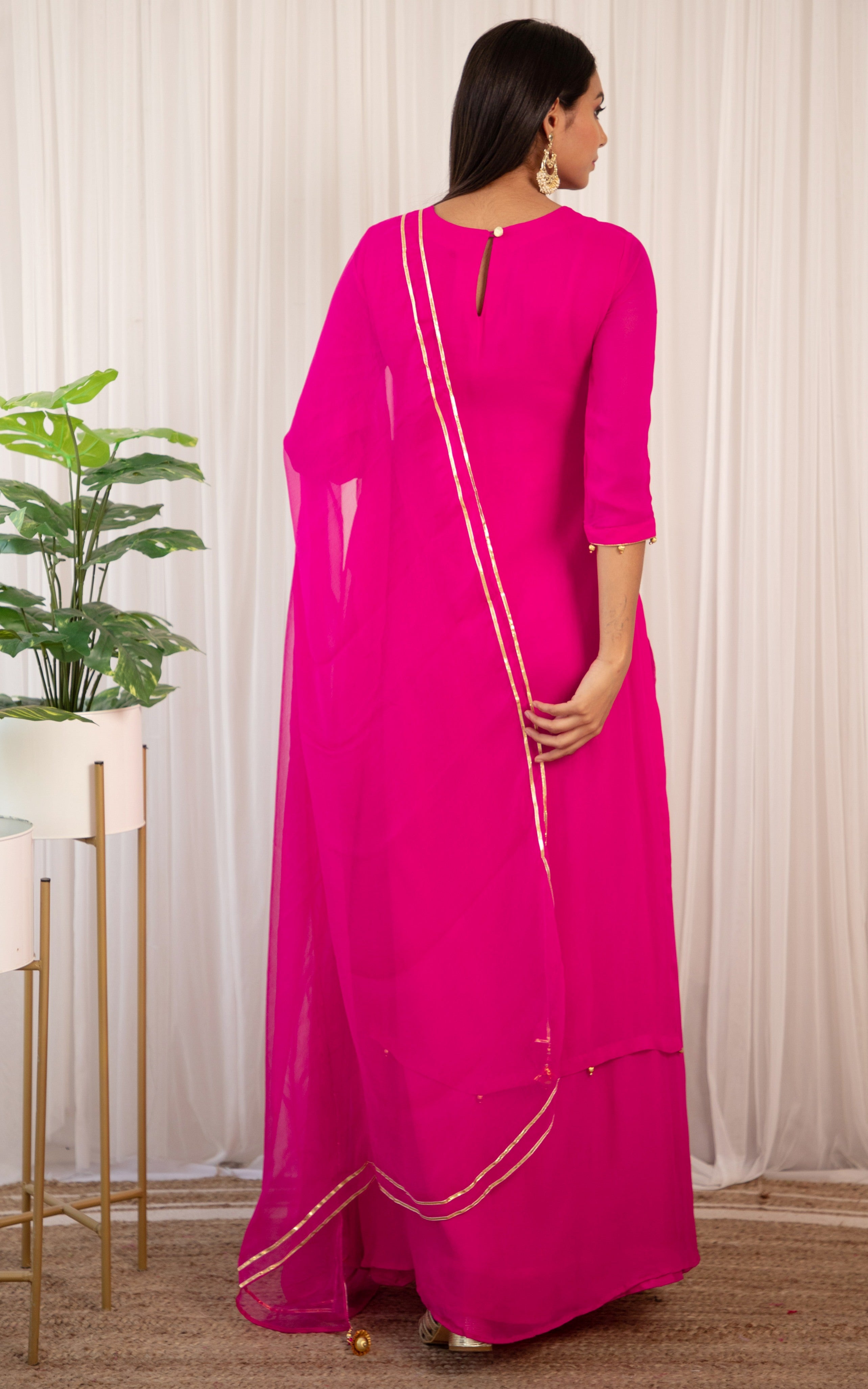 Fuchsia Pittan Dress with Chiffon Dupatta