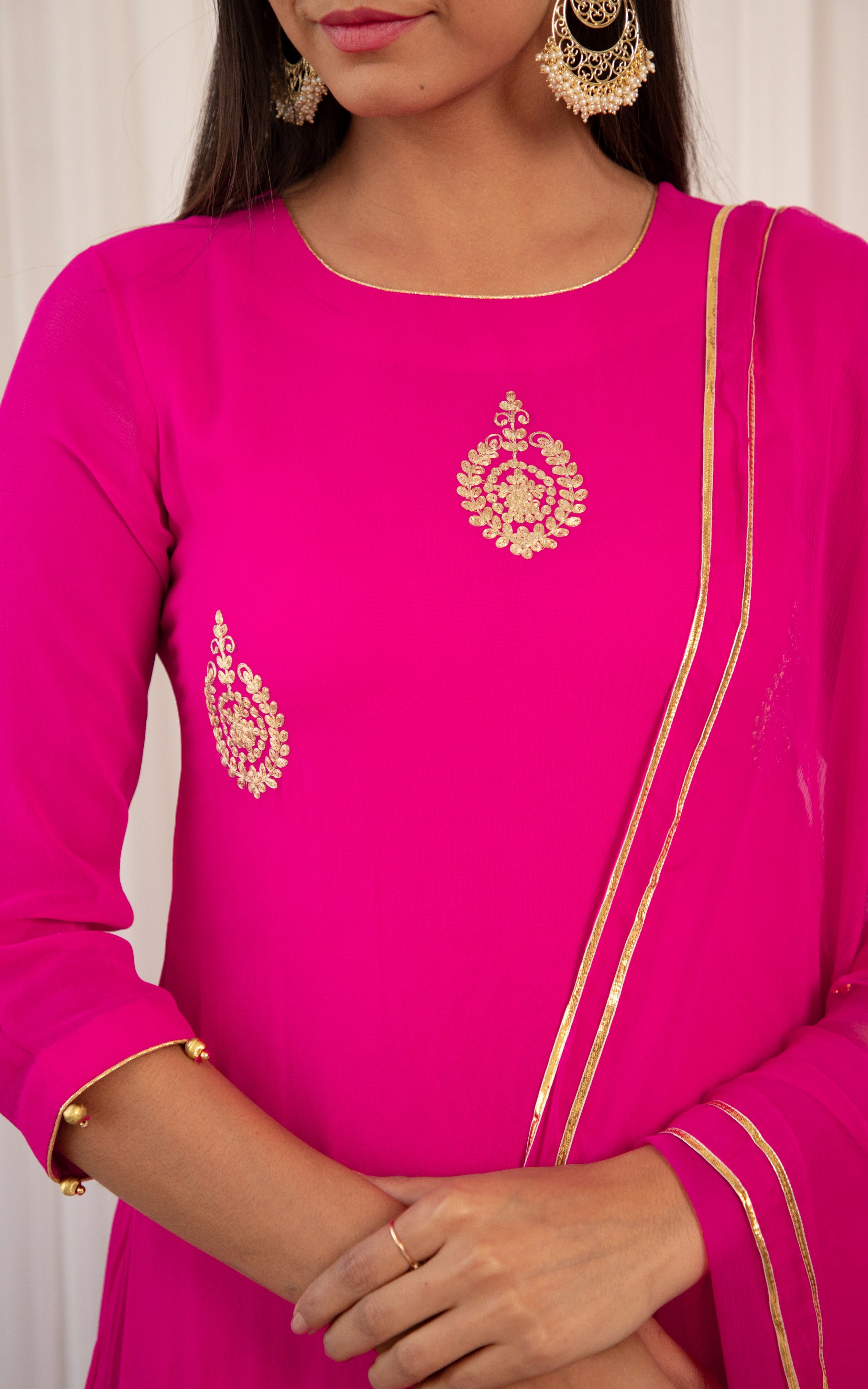 Fuchsia Pittan Dress with Chiffon Dupatta