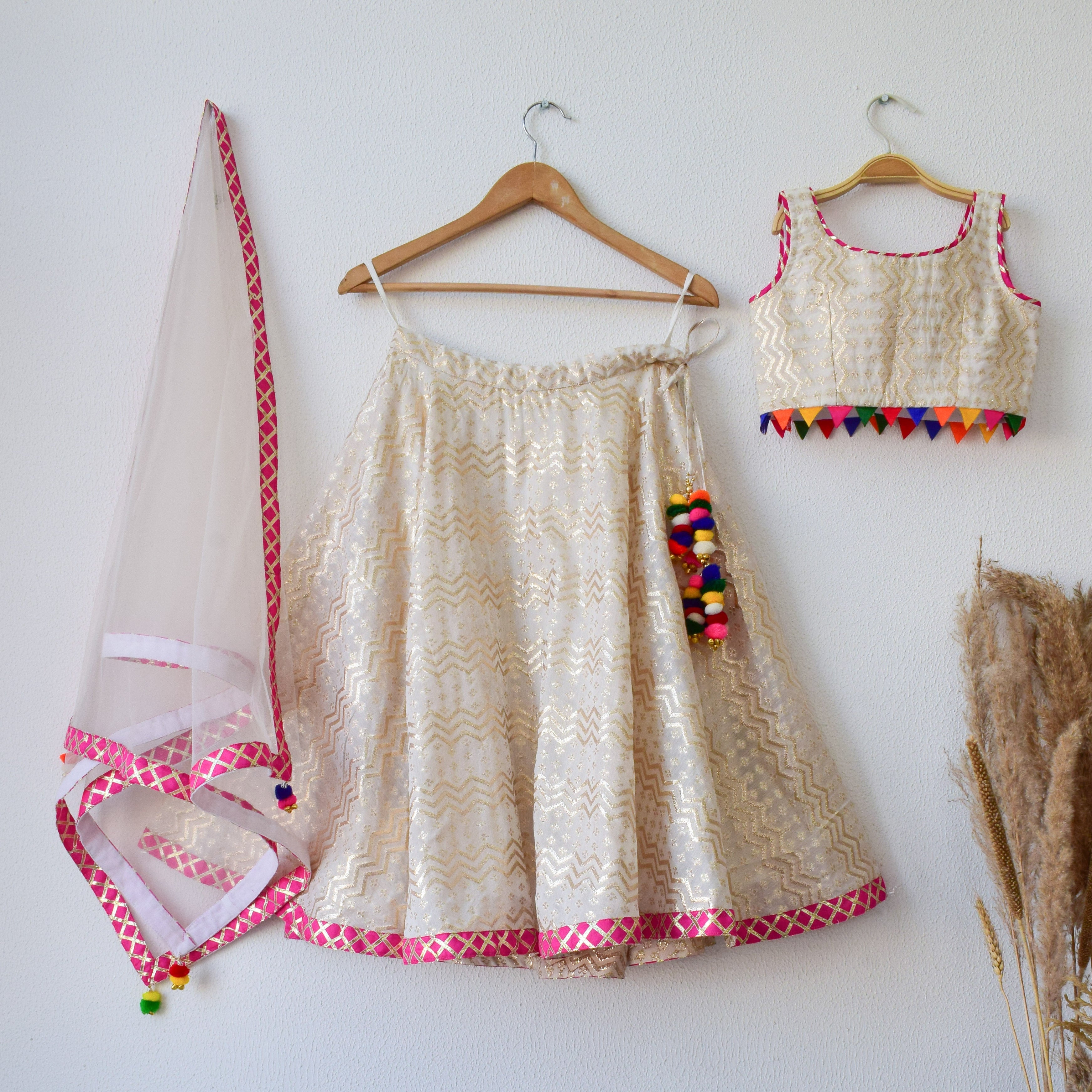Off White Banarsi Kids Lehenga