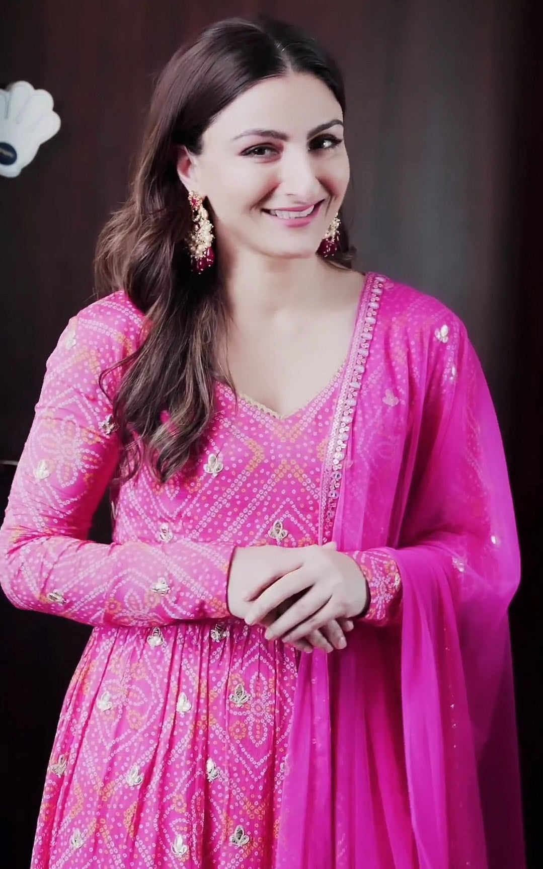 Soha Ali Khan Pink Bandhej Gota Patti Anarkali & Palazzo Set
