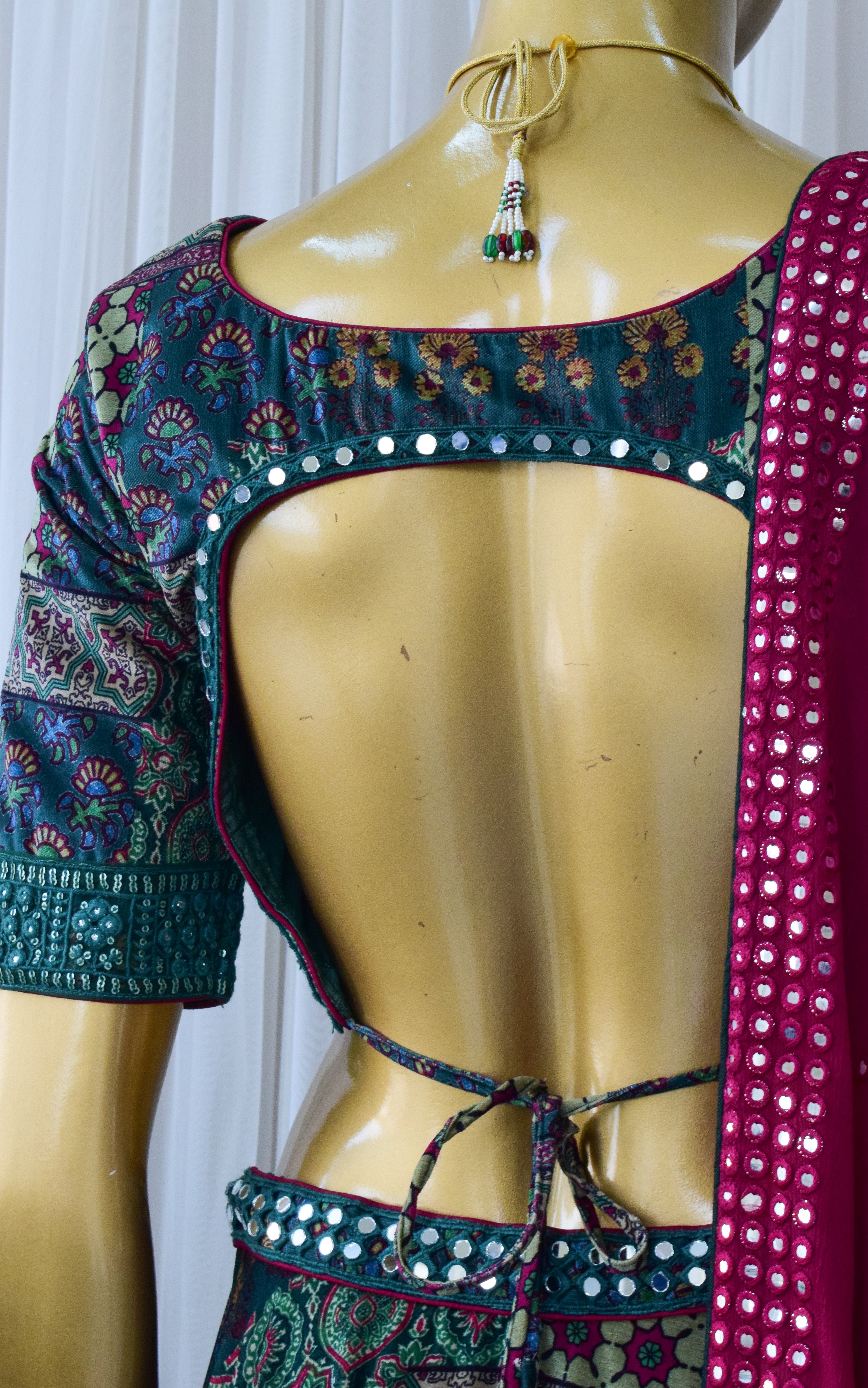 Emerald Green Velvet Mirrorwork Lehenga Set