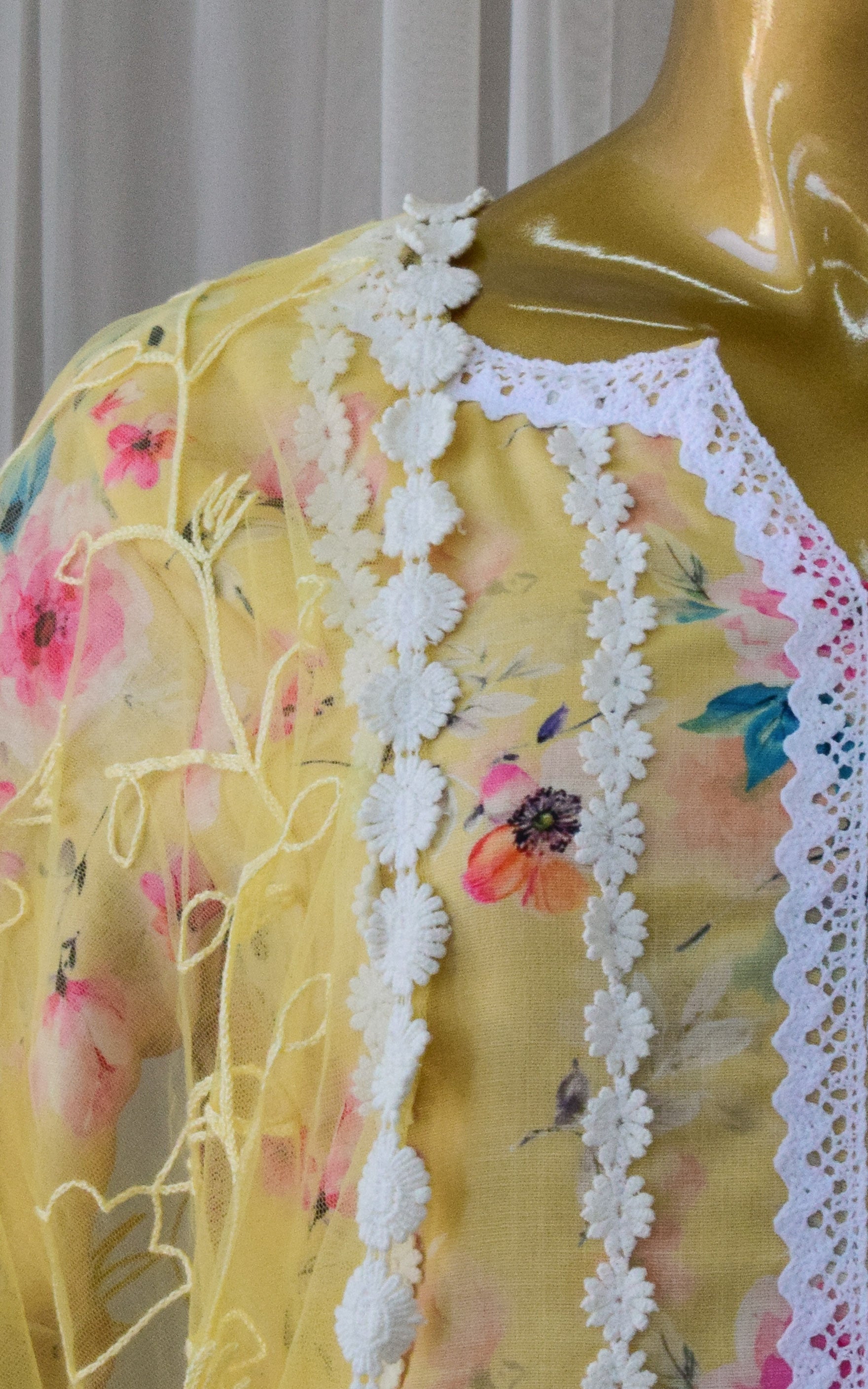 Light Yellow Floral Cotton Linen Kurta Pant Set