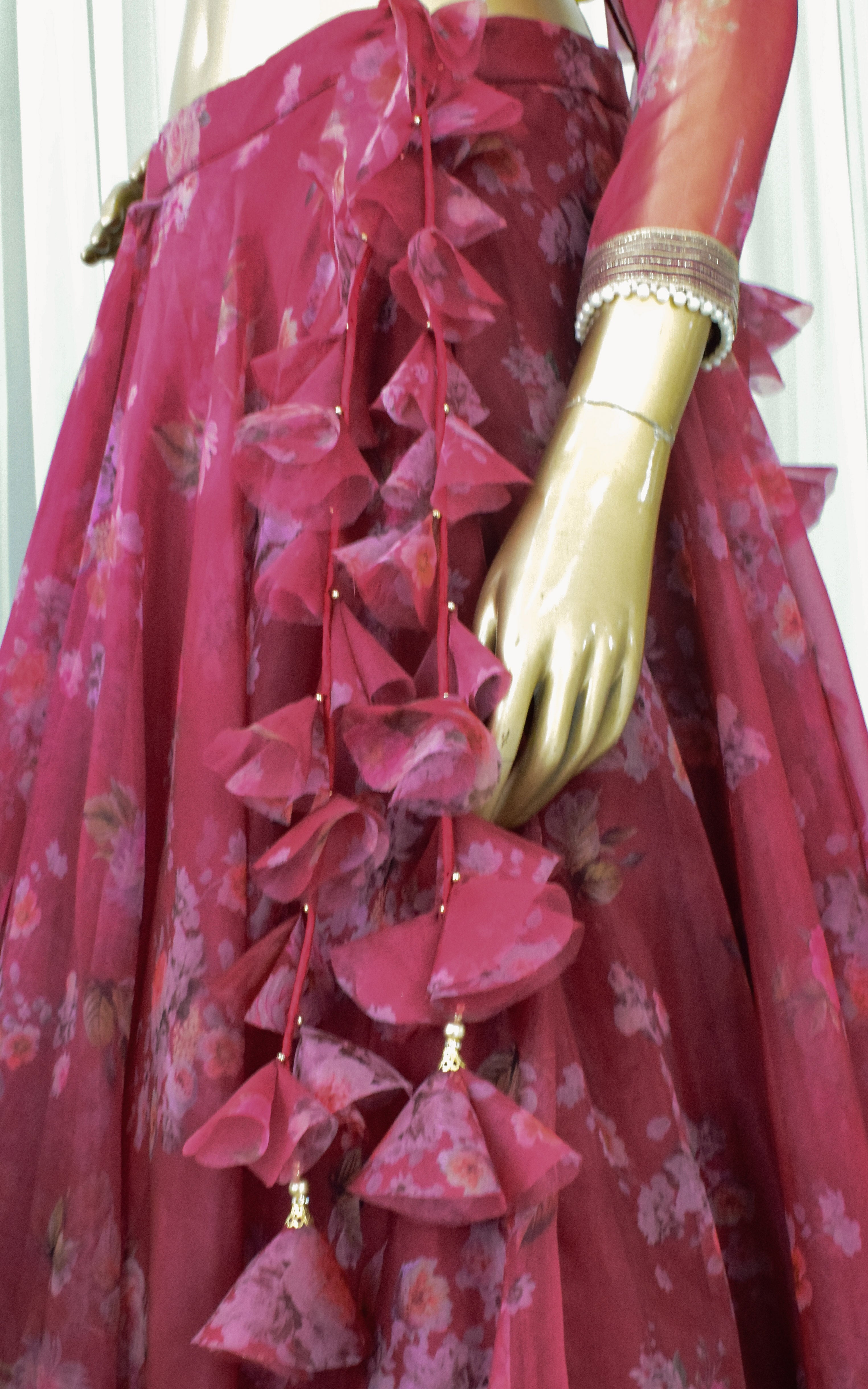 Ankita Wine Floral Organza Lehenga