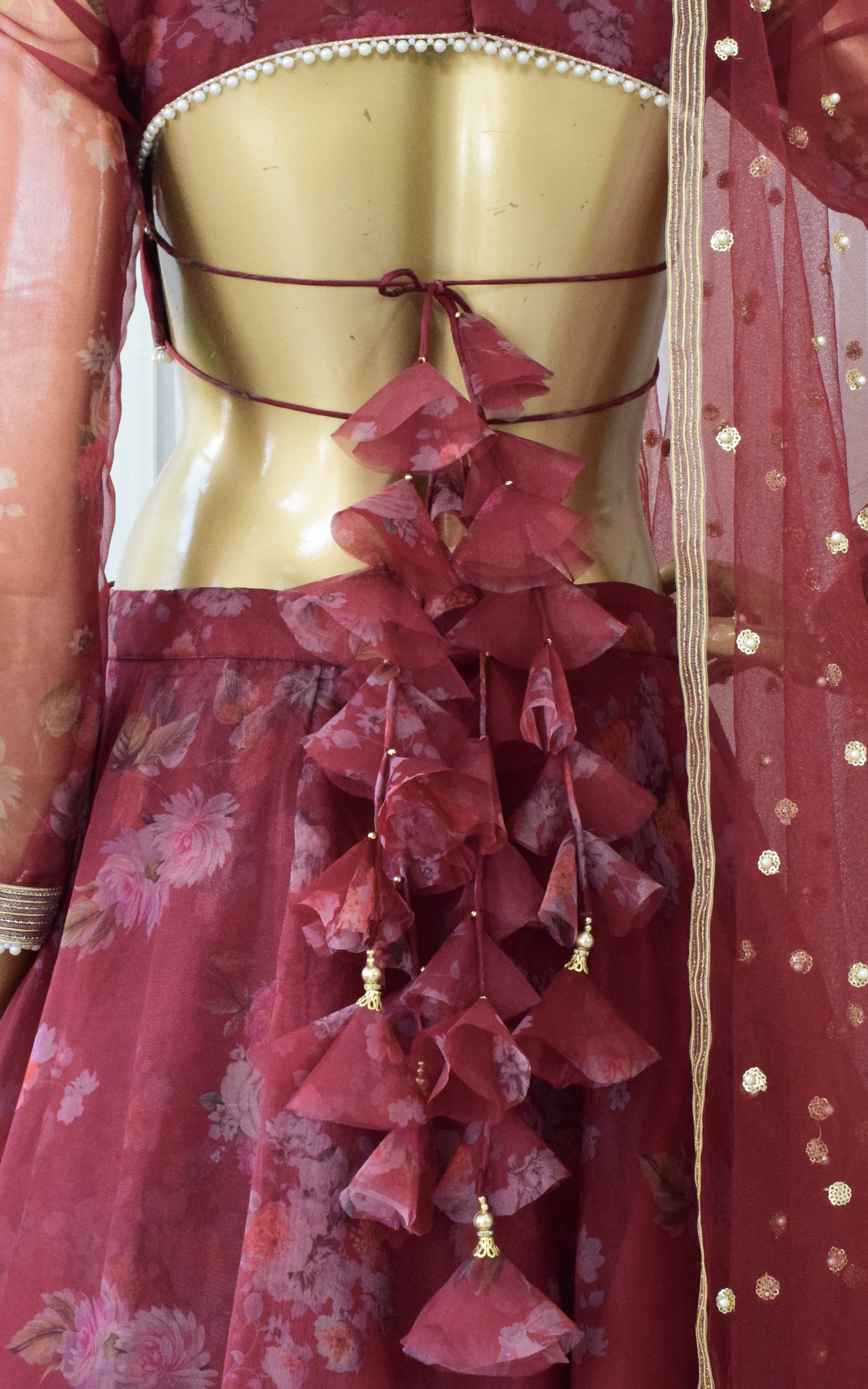 Ankita Wine Floral Organza Lehenga