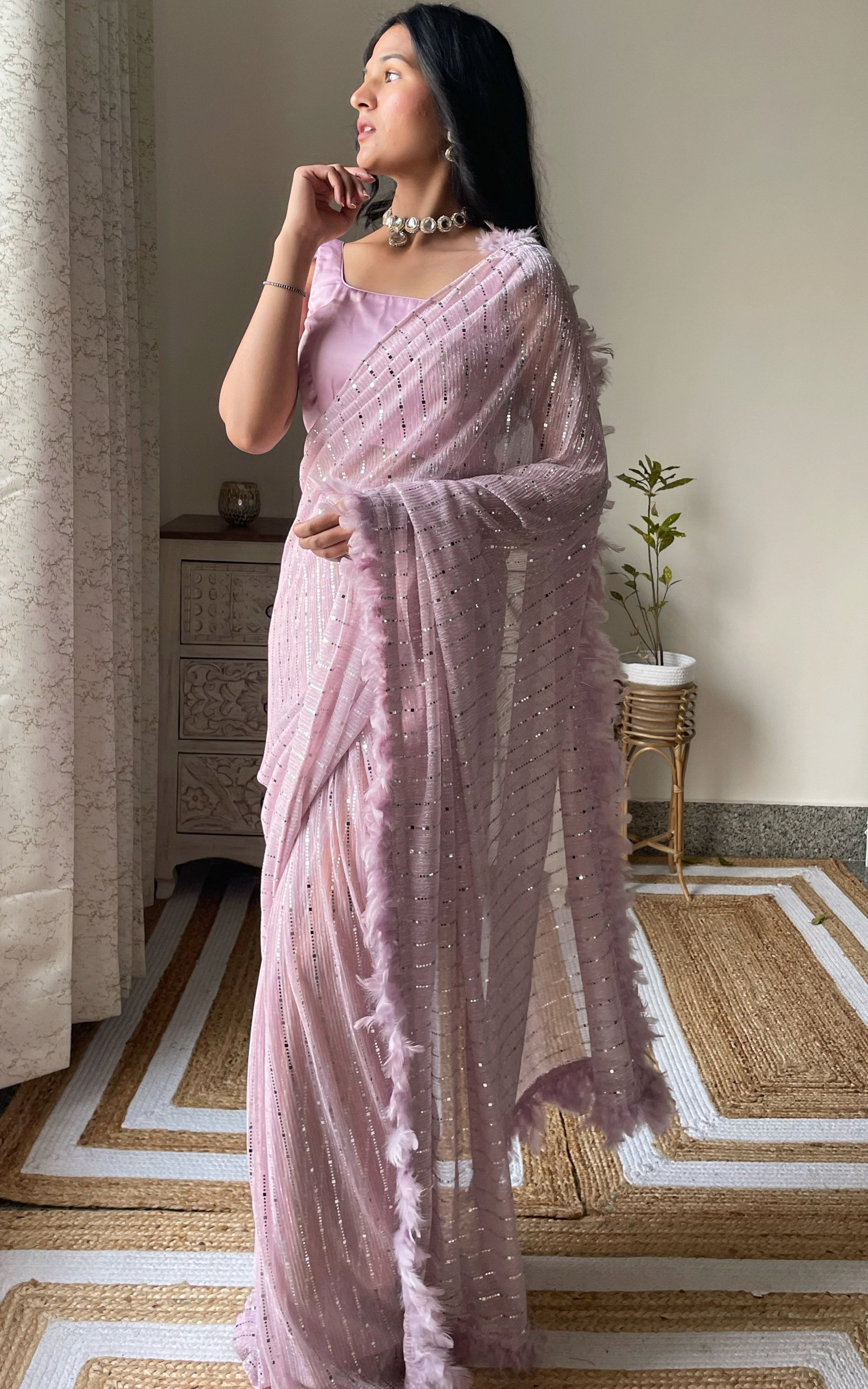 Swati Rathi Champagne Pink Shimmer Saree