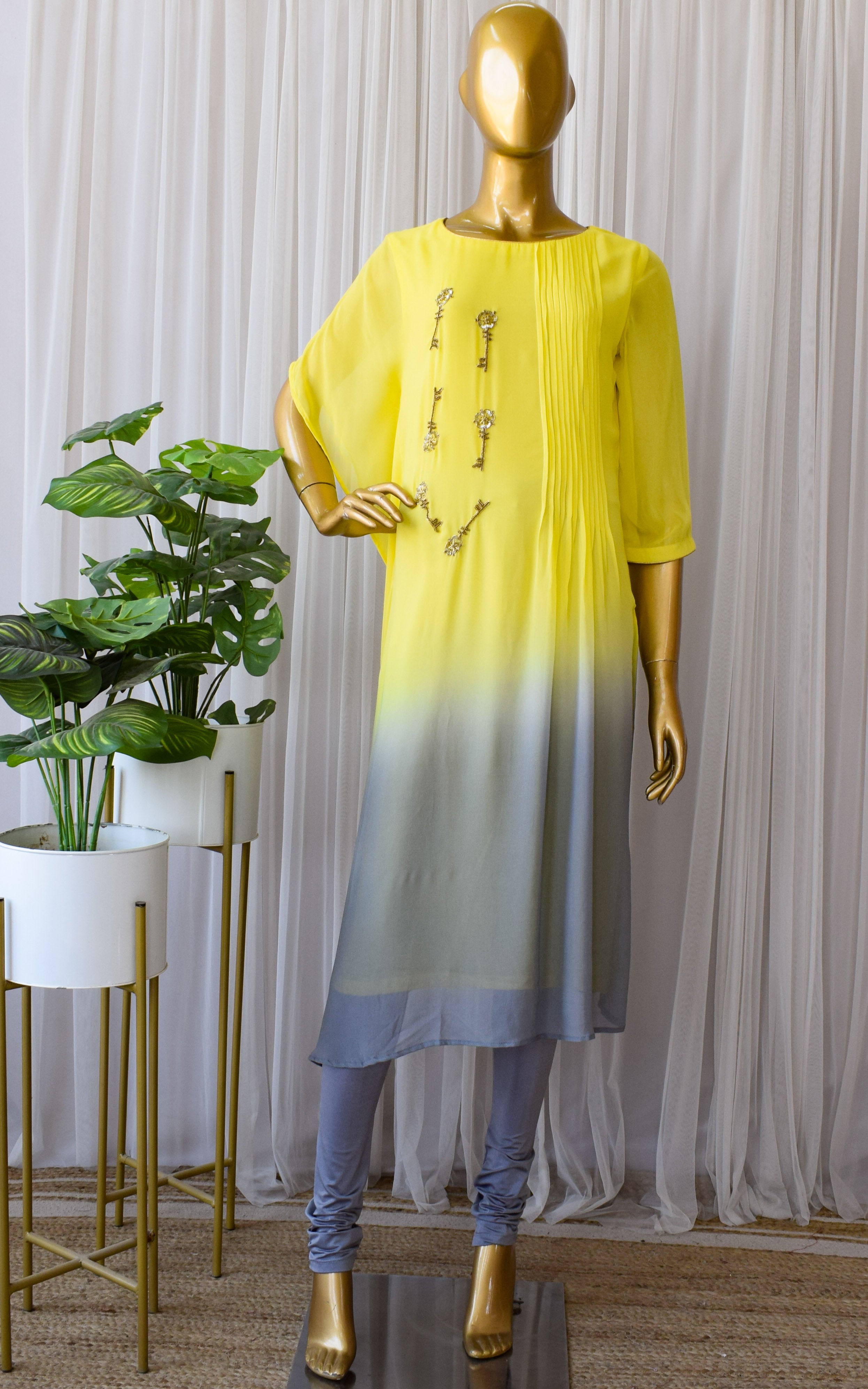 Yellow-Grey Kaftan Tunic