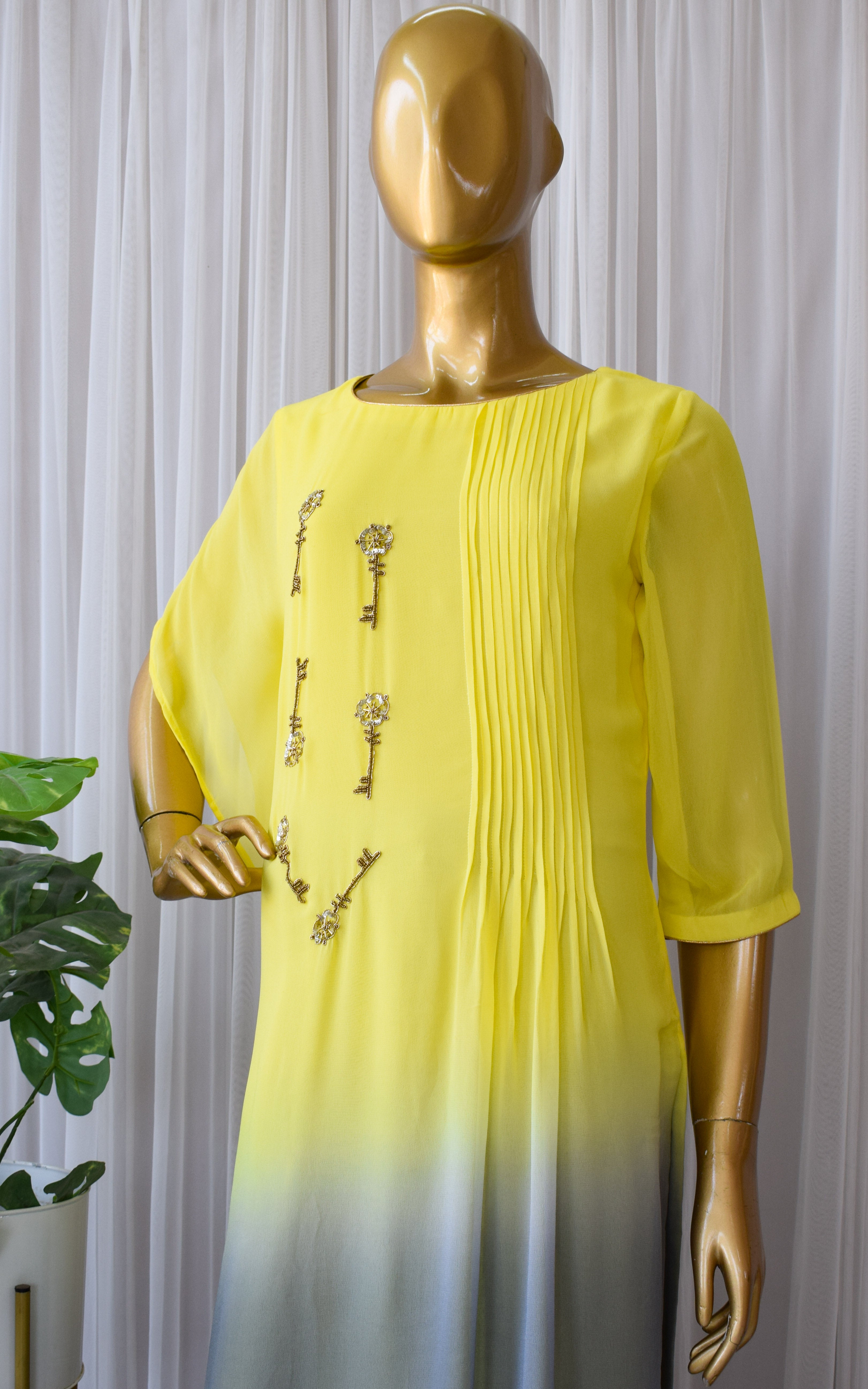 Yellow-Grey Kaftan Tunic