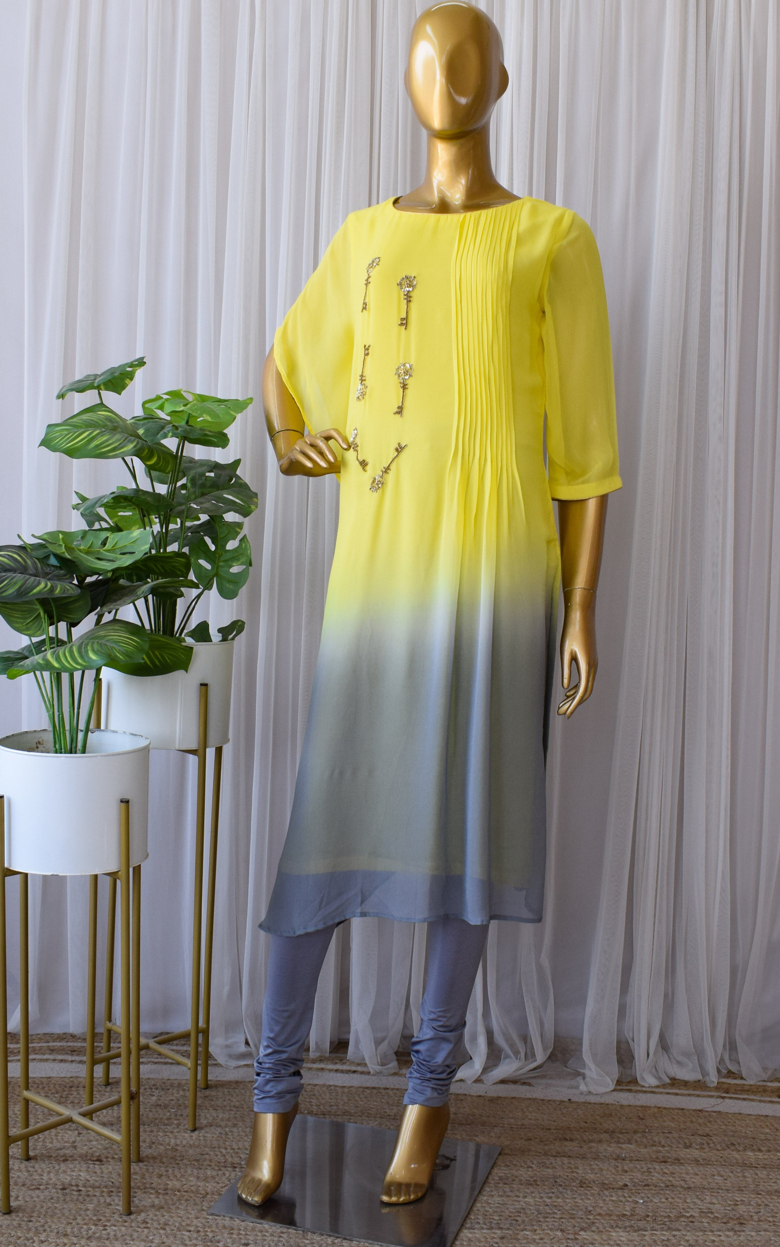 Yellow-Grey Kaftan Tunic
