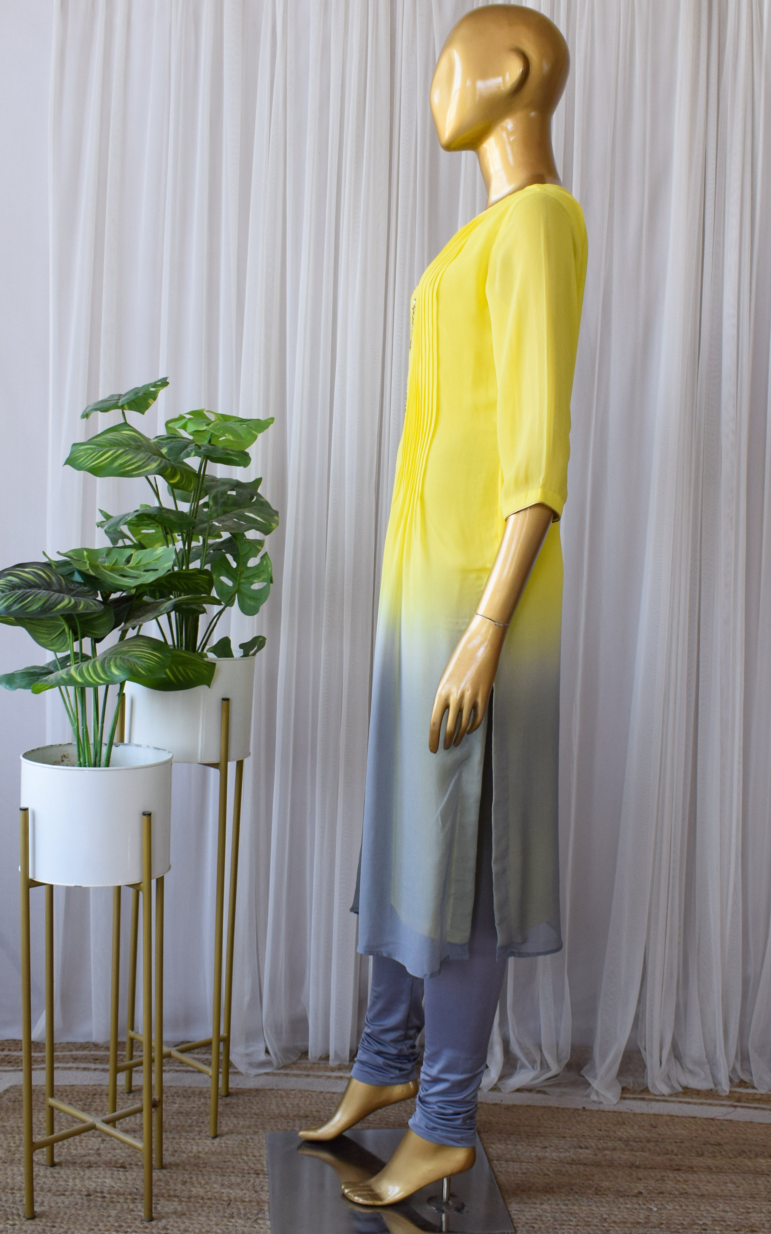 Yellow-Grey Kaftan Tunic