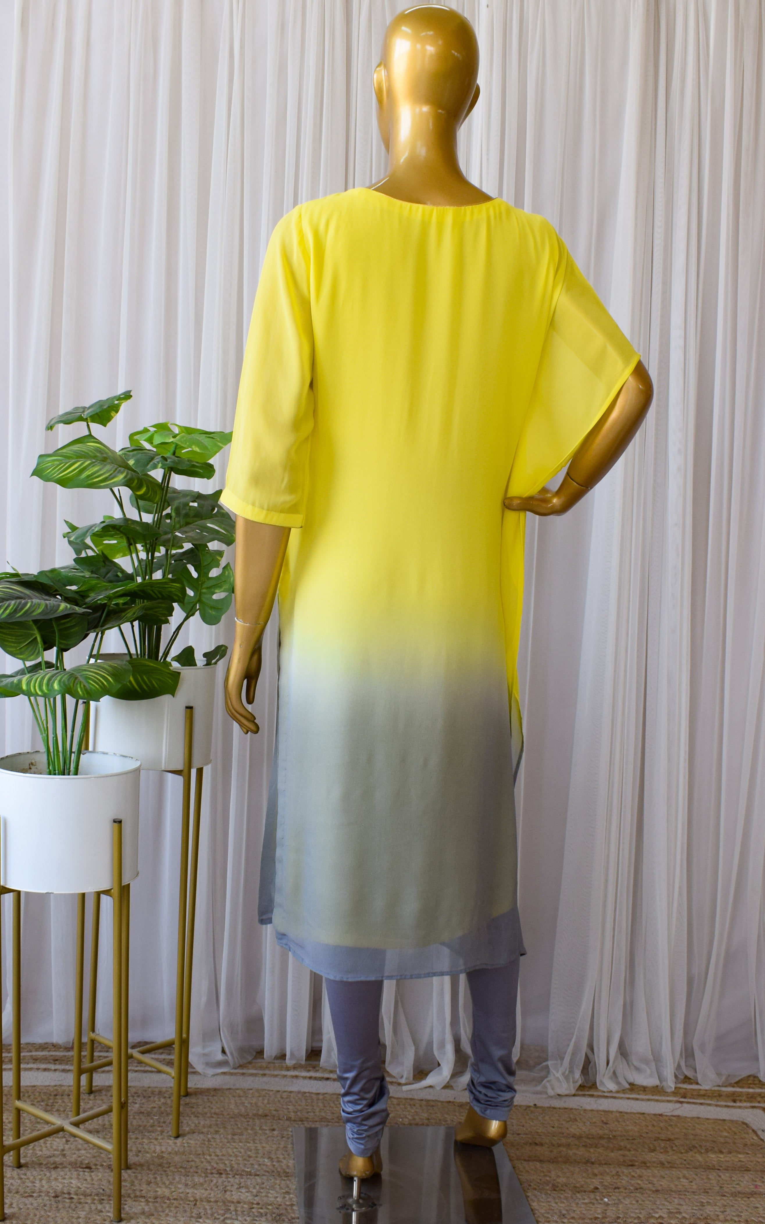 Yellow-Grey Kaftan Tunic