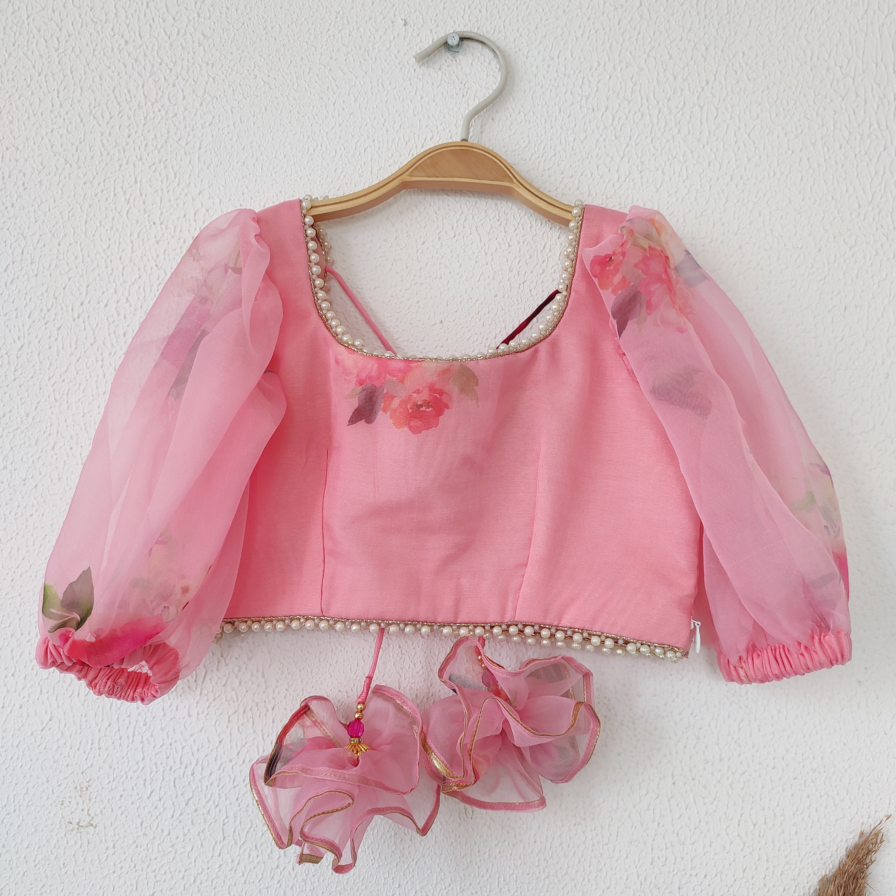 Eva Blush Pink Floral Organza Kids Lehenga