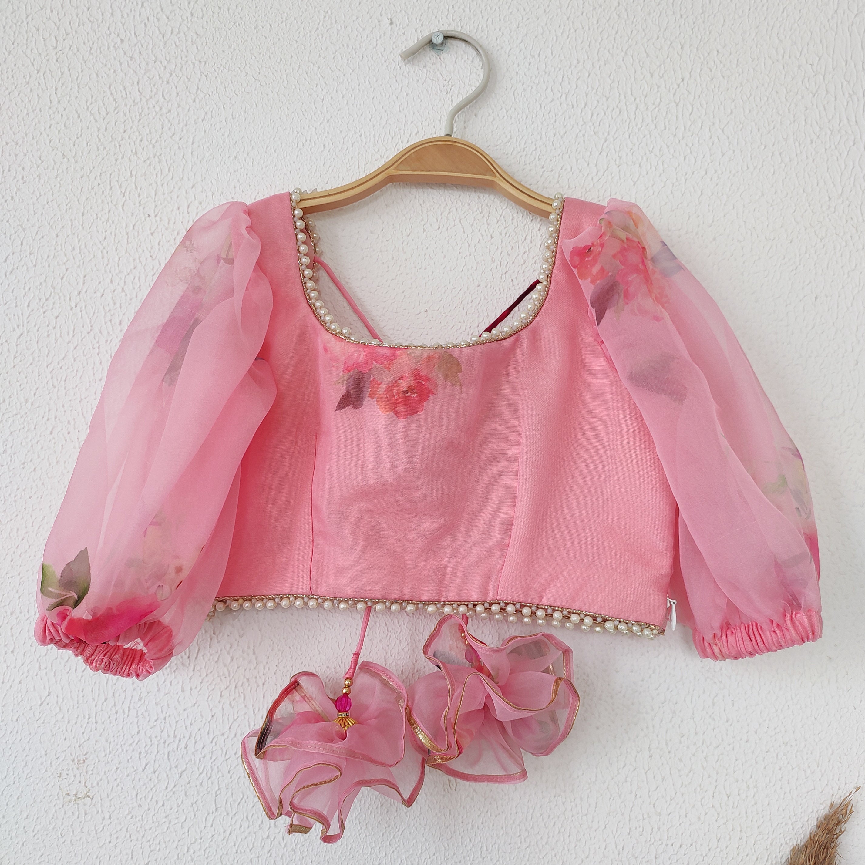 Blush Pink Floral Organza Kids Lehenga