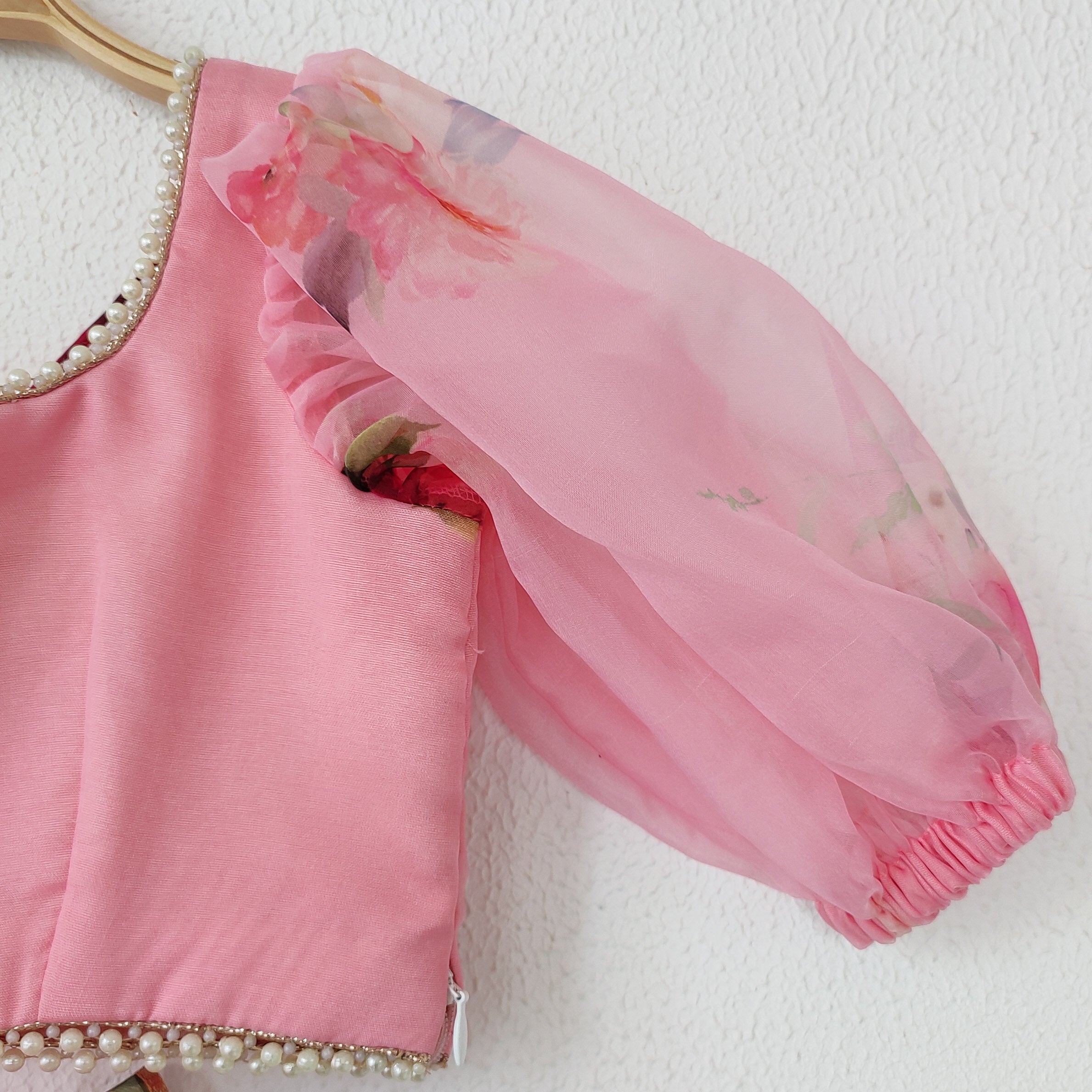 Blush Pink Floral Organza Kids Lehenga