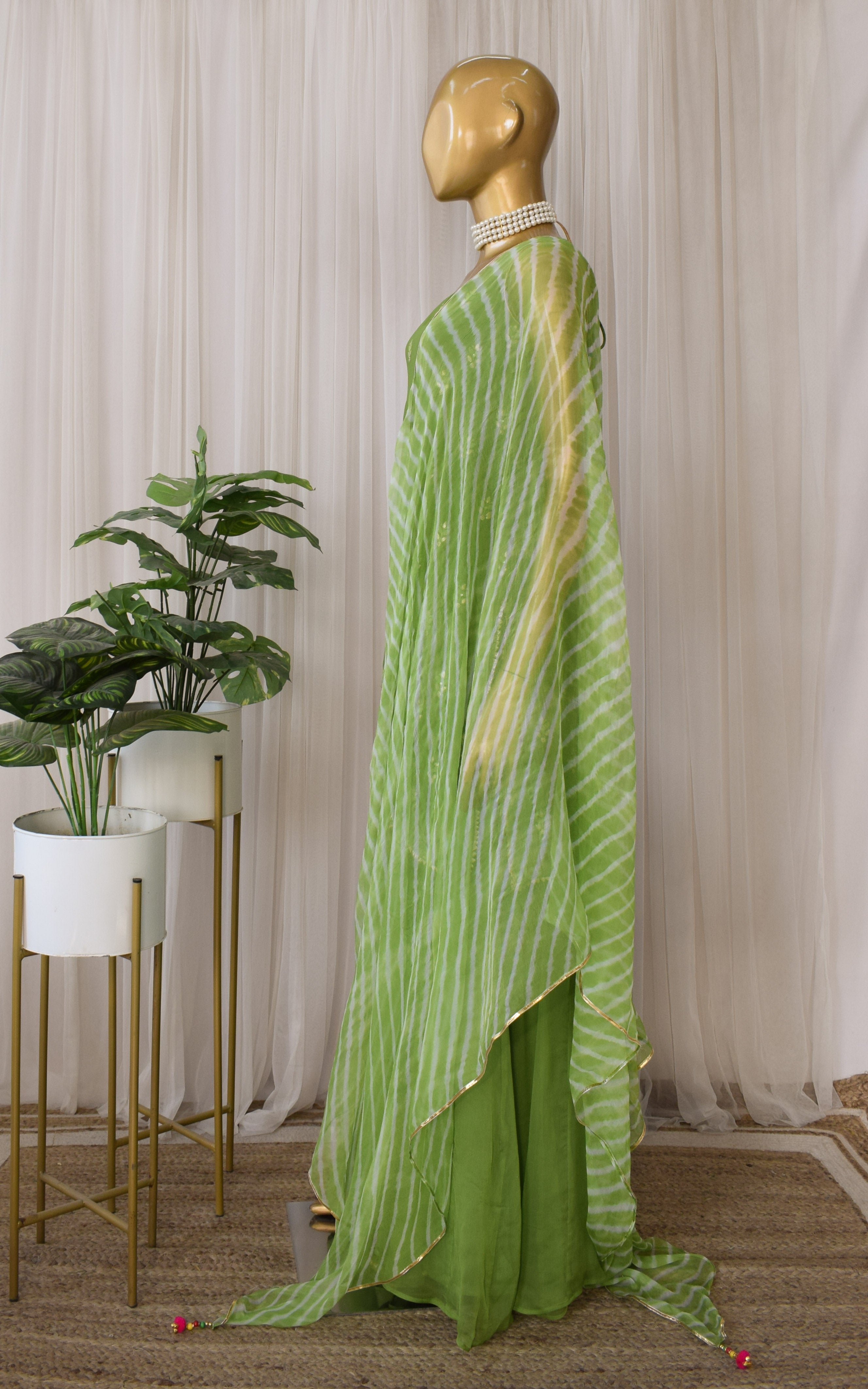 Arti Chauhan Henna Green Chikankari Sharara Set With Leheriya Dupatta